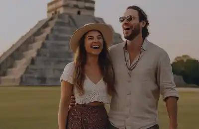 A couple enjoying their private visit to Chichén Itzá